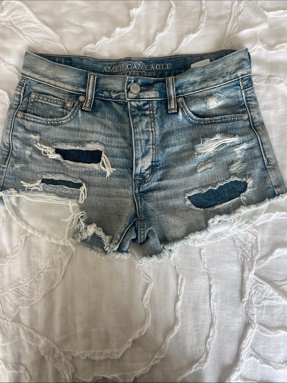 American Eagle Outfitters Light Blue Distressed Denim Jean Shorts button fly
